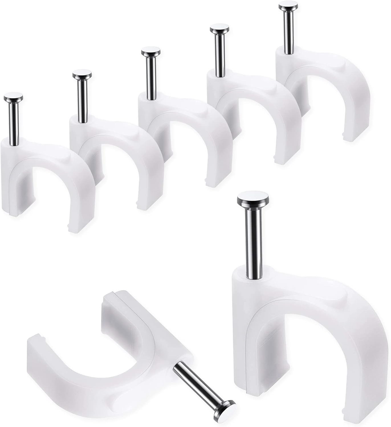 100 Pcs 10mm Cable Clips with Steel Nails - Wire Organizer for Coax & Network
