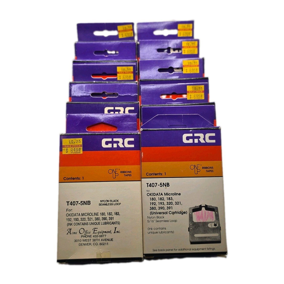 Lot of 10 (2 open) GRC T407-5NB Nylon Black Ink Ribbon Okidata Microline Memorex