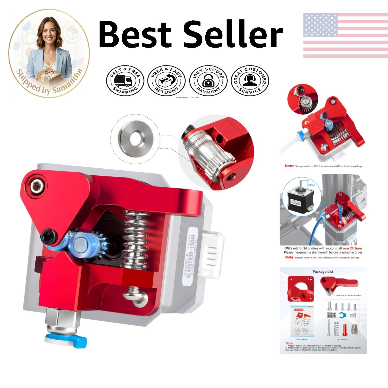 All-Metal Dual Gear Extruder with Adjustable Tension for Ender 3 & CR10 Models