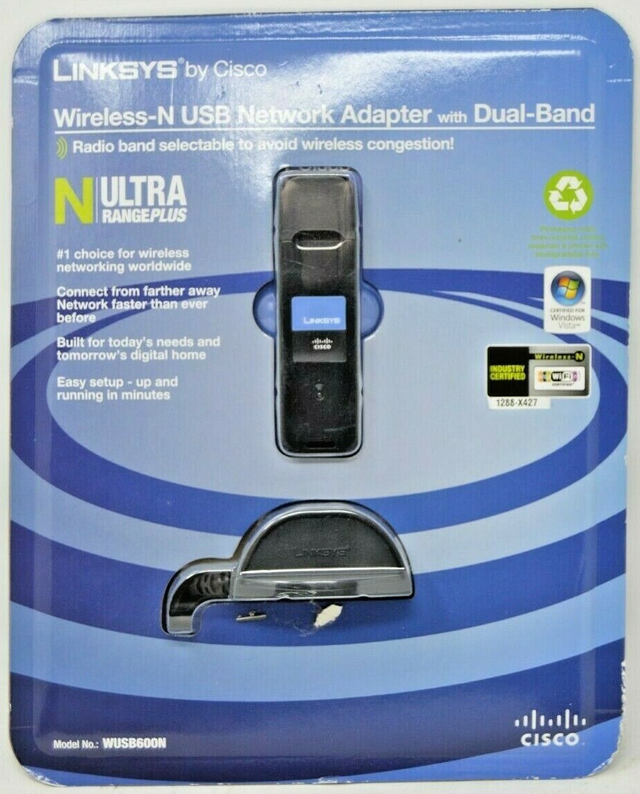 Cisco Linksys Dual-Band Wireless-N USB Network Adapter Model No WUSB600N NIP