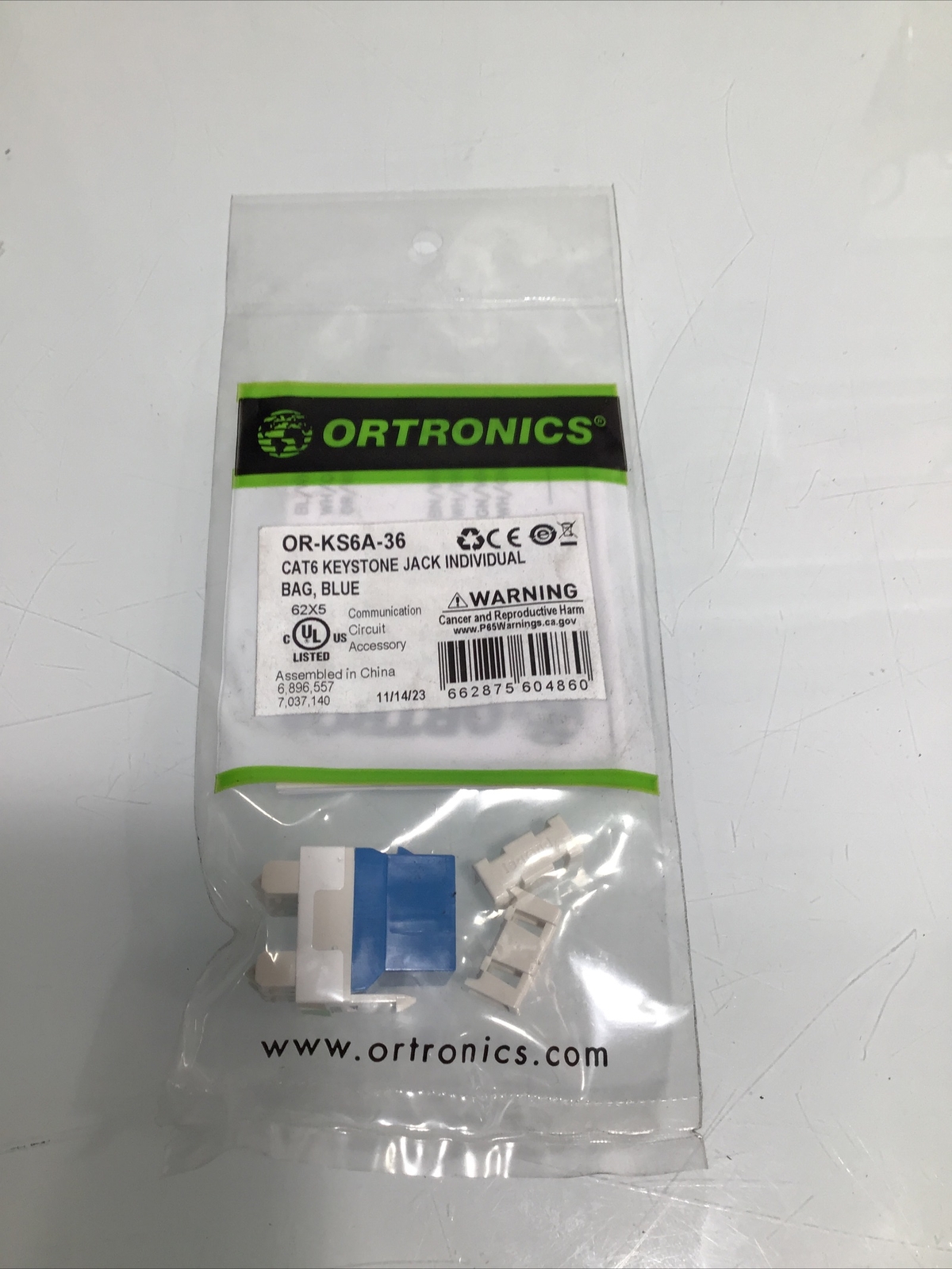 ORTRONICS OR-KS6A-36 CAT6 KEYSTONE JACK, BLUE *NEW* (Qty 10)