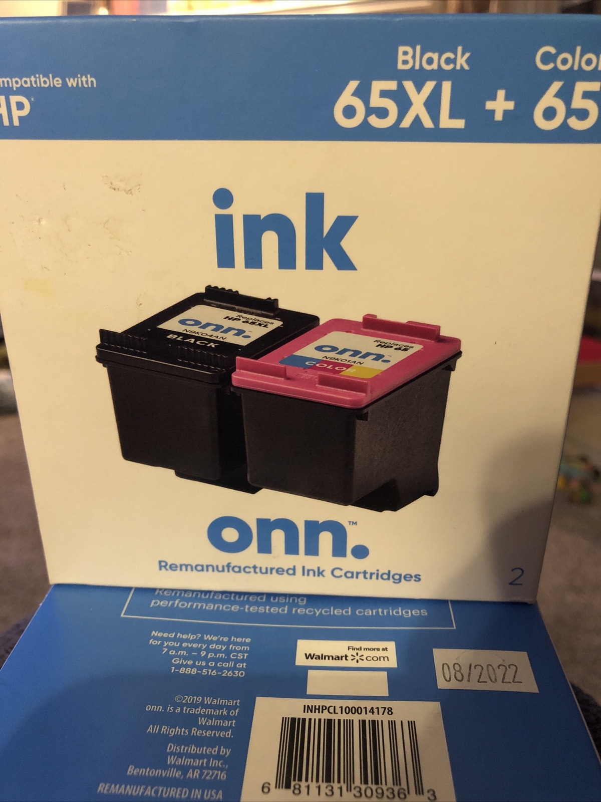 Onn. Remanufactured HP 65XL Black + Color 65 Ink Cartridge     BB 08-22