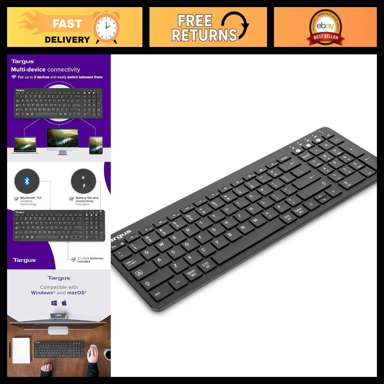 Midsize Multi-Device Bluetooth Keyboard for Chrome OS, Windows, macOS, iOS, Andr