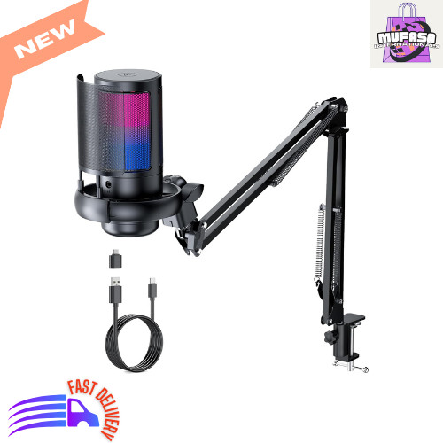 Gaming USB Microphone with Boom Arm & RGB Light for Podcasting & Streaming 