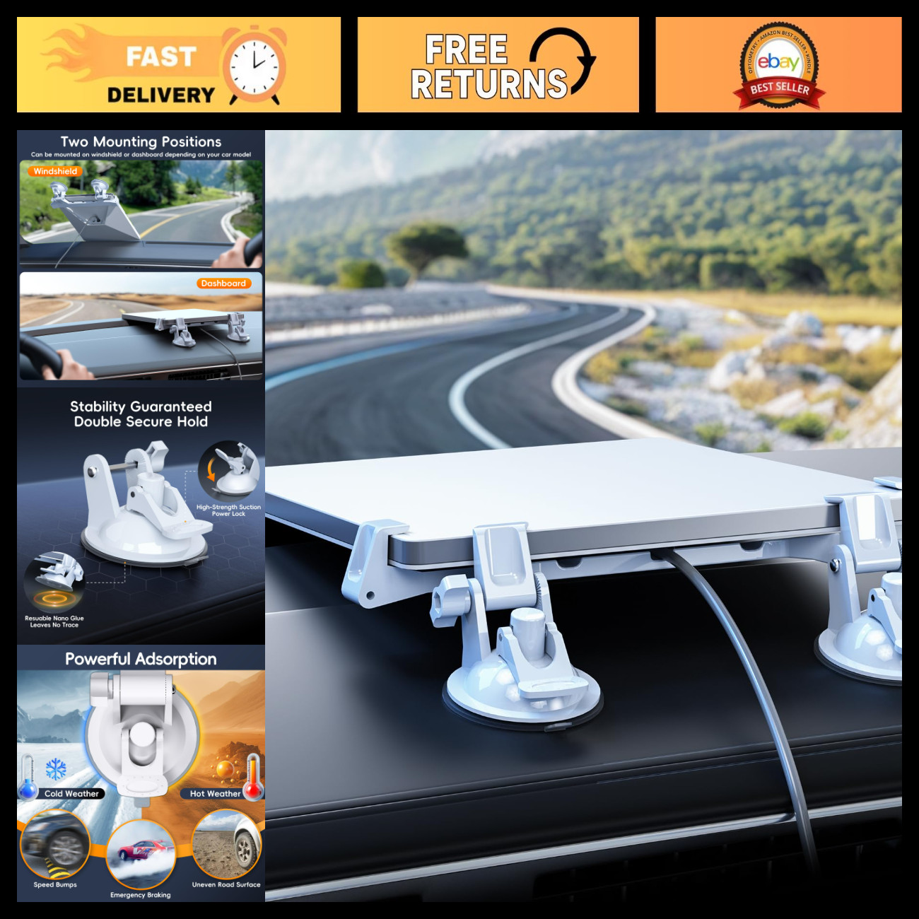 Mini Suction Cup Mount for Dashboard & Windshield - Stable Satellite Signal, Sec