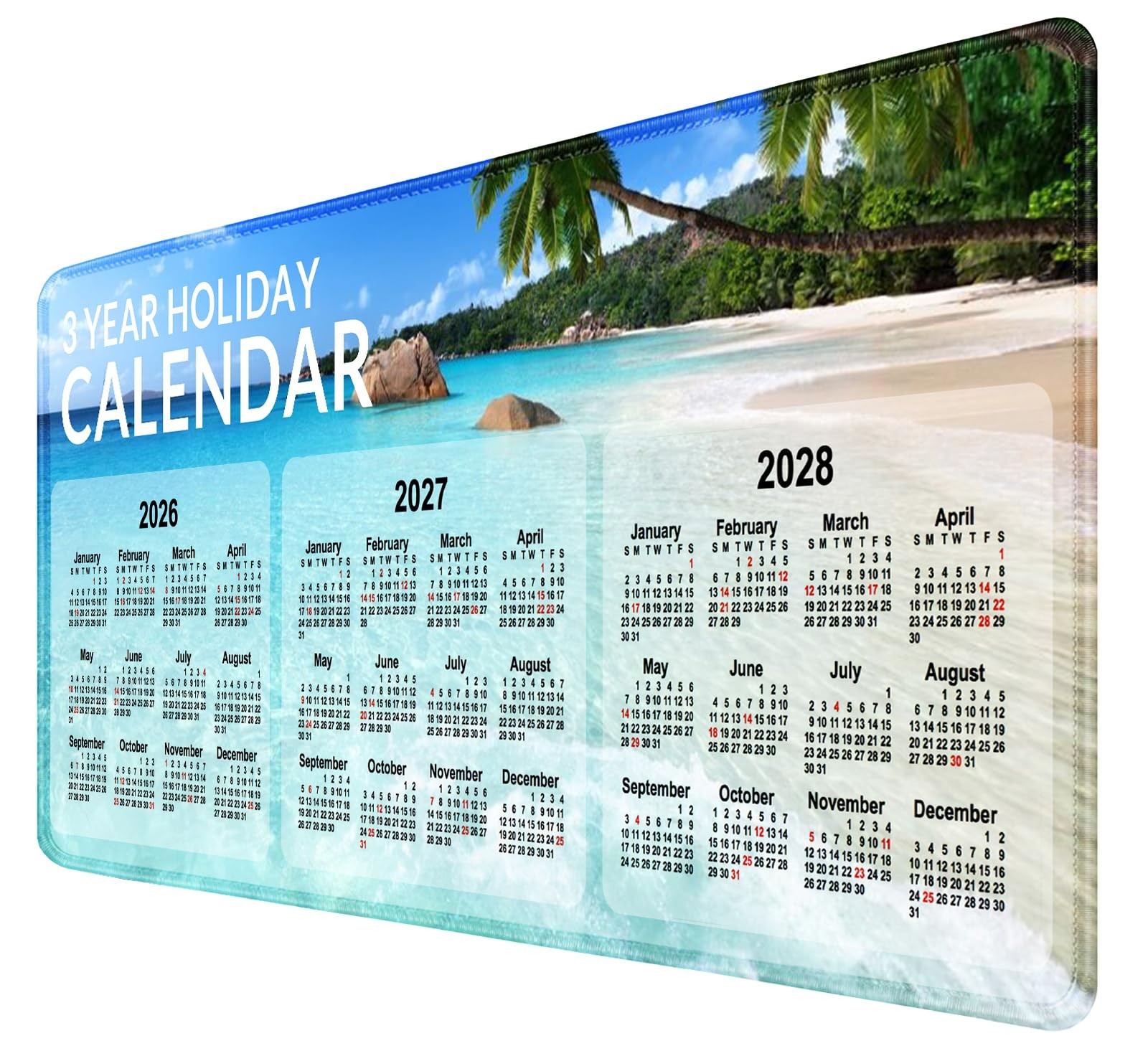 202620272028 Calendar Holiday Extended Large Gaming Mouse Pad 31.5x13.78 In