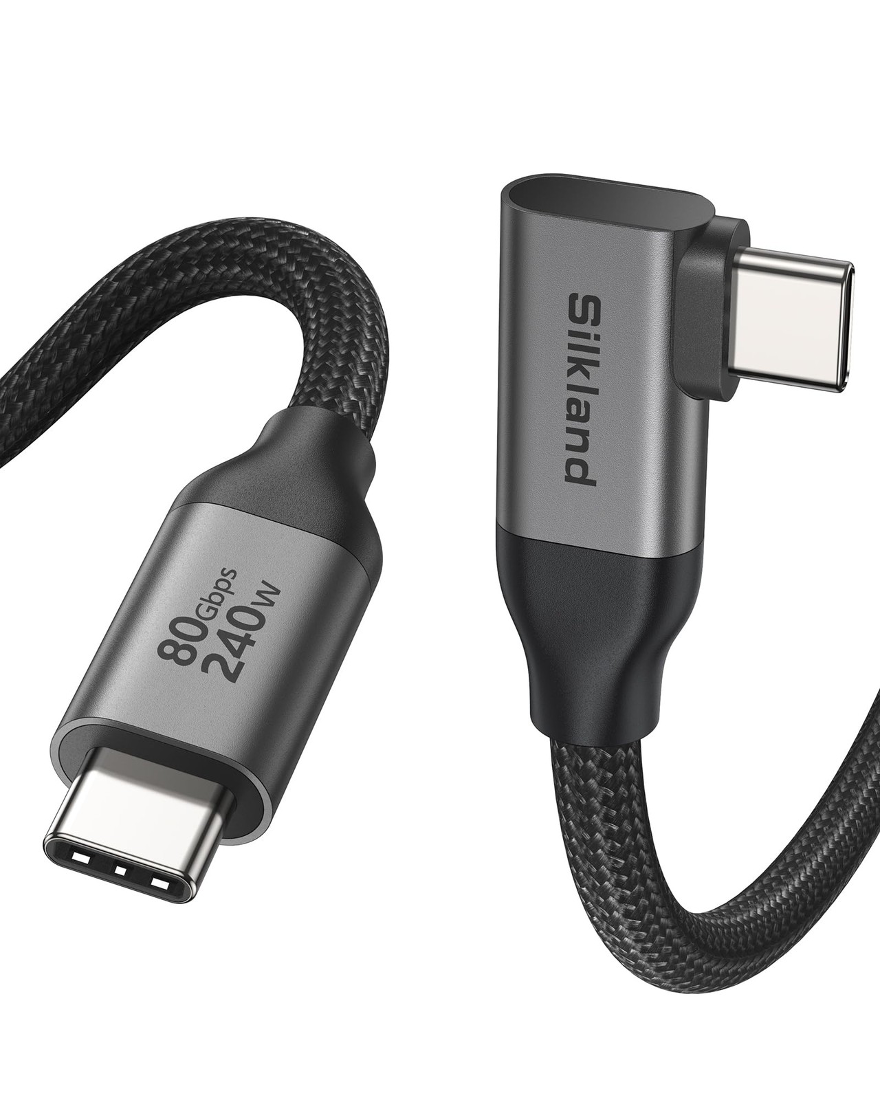 Silkland 80Gbps Right Angle USB 4 Cable for Thunderbolt 5 6.6FT, Grey