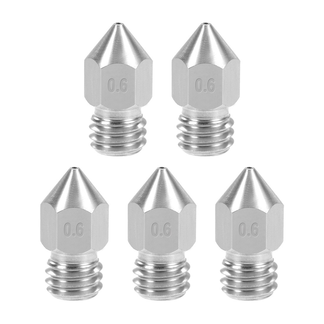 5pcs 0.6mm 3D Printer Nozzles Head M6 Thread for MK8 1.75mm Extruder Printer