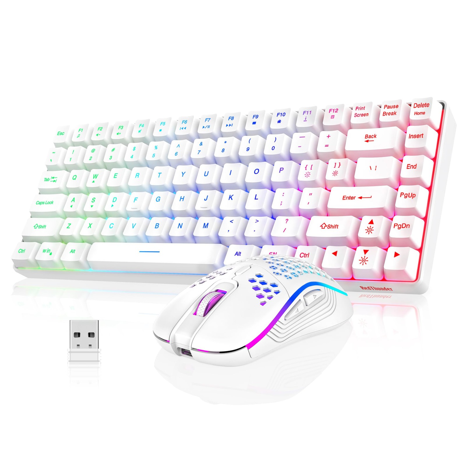 RedThunder K84 Wireless Keyboard and Mouse Combo, Rainbow Backlit Rechargeabl...