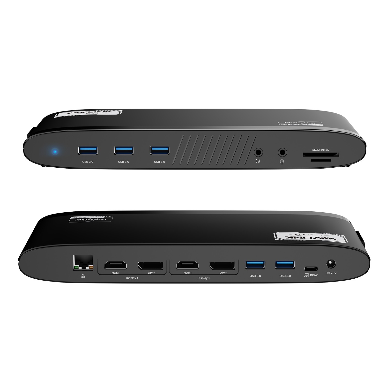 2 Monitors DisplayLink Docking Station 100W Charging 5xUSB-A Ethernet SD/TF Slot