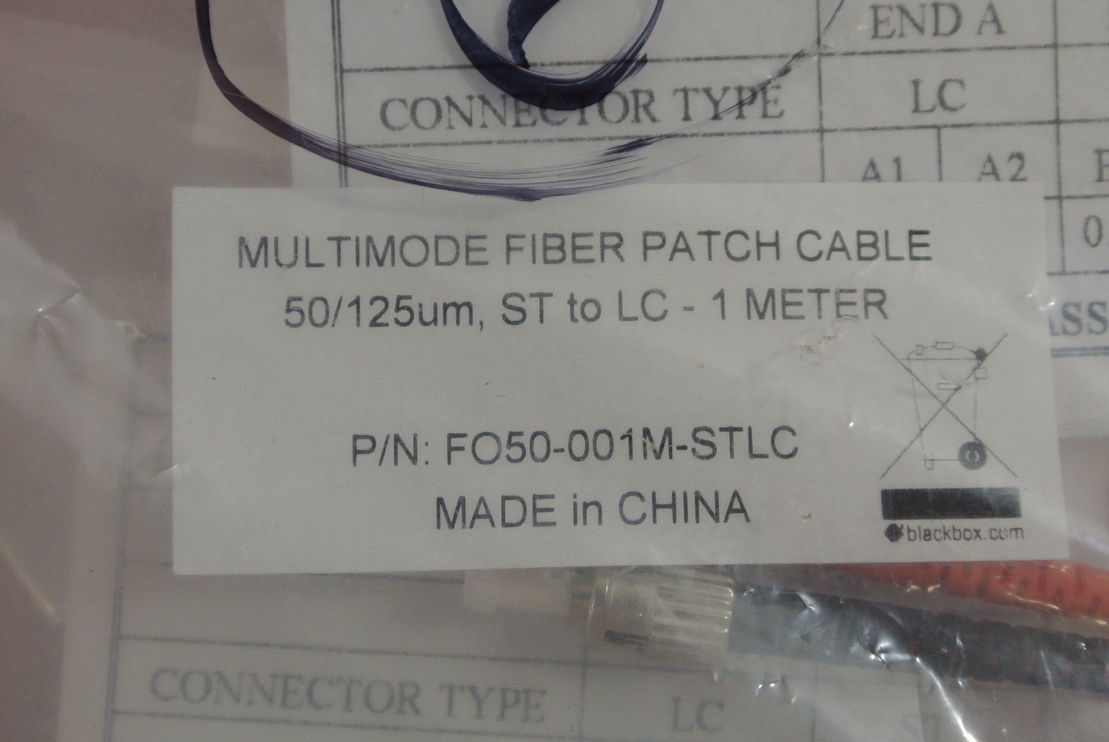 Black Box FO50-001M-STLC MultiMode Fiber Patch Cable LOT OF 6