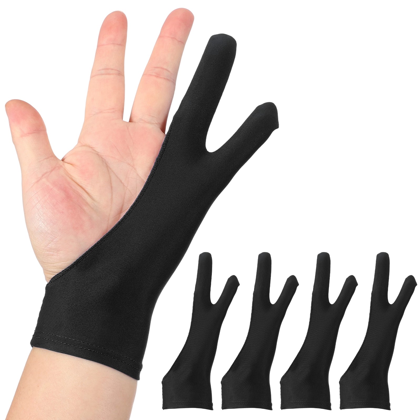 4pcs Artist Drawing Glove S Size Two Fingers Graphics Painting Glove Black