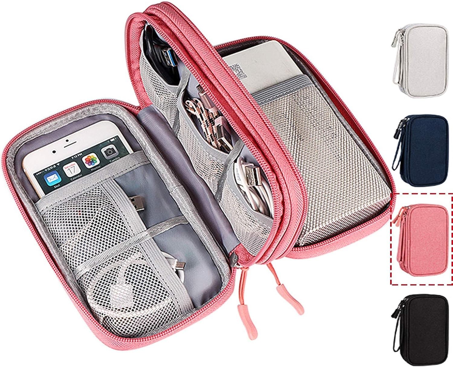 CAOODKDK Electronic Organizer Travel USB Cable Large, Double Layer - Pink