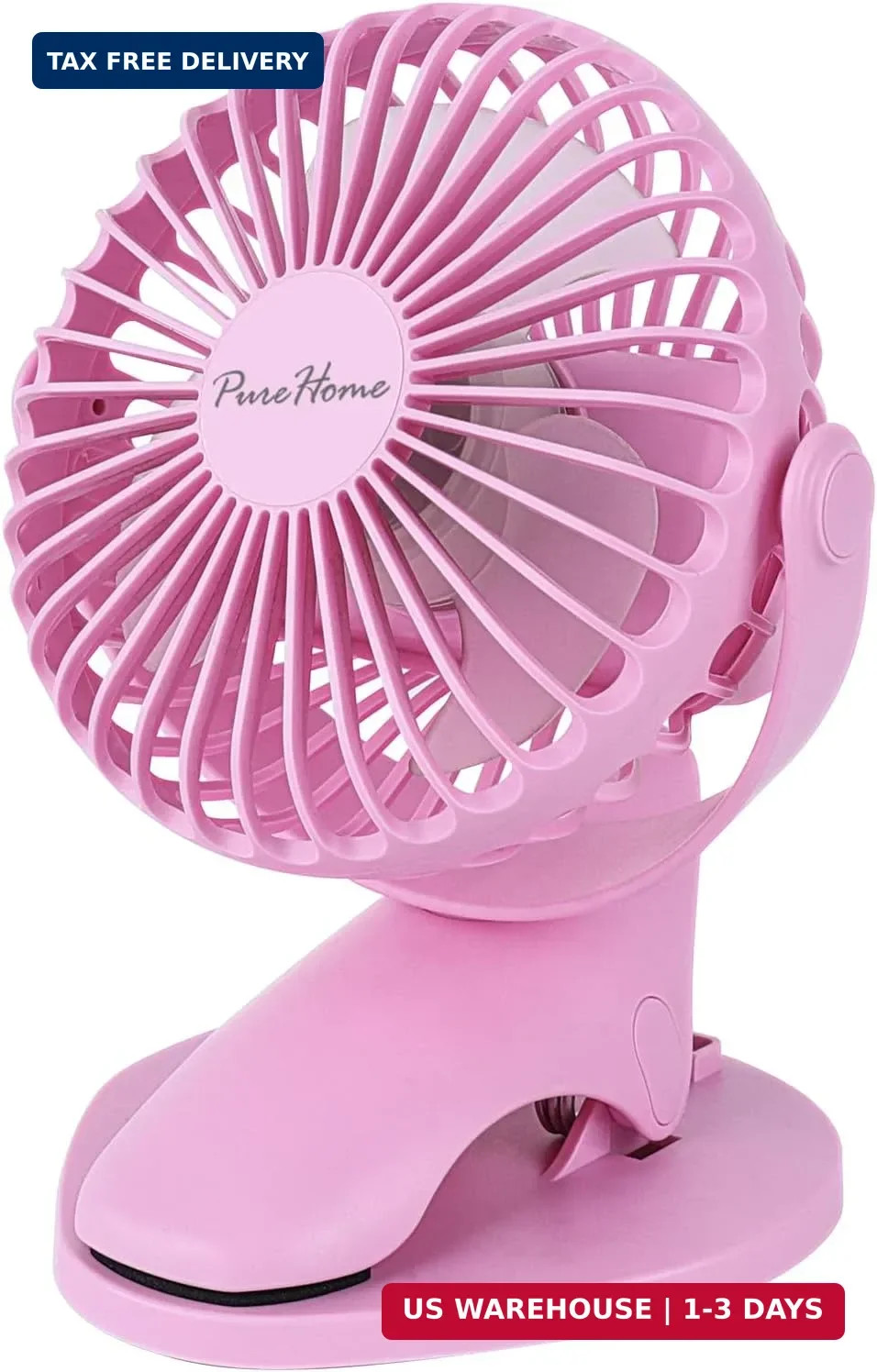 PureHome Portable Clip Fan Battery Operated,3 Speeds USB Rechargeable Mini Table