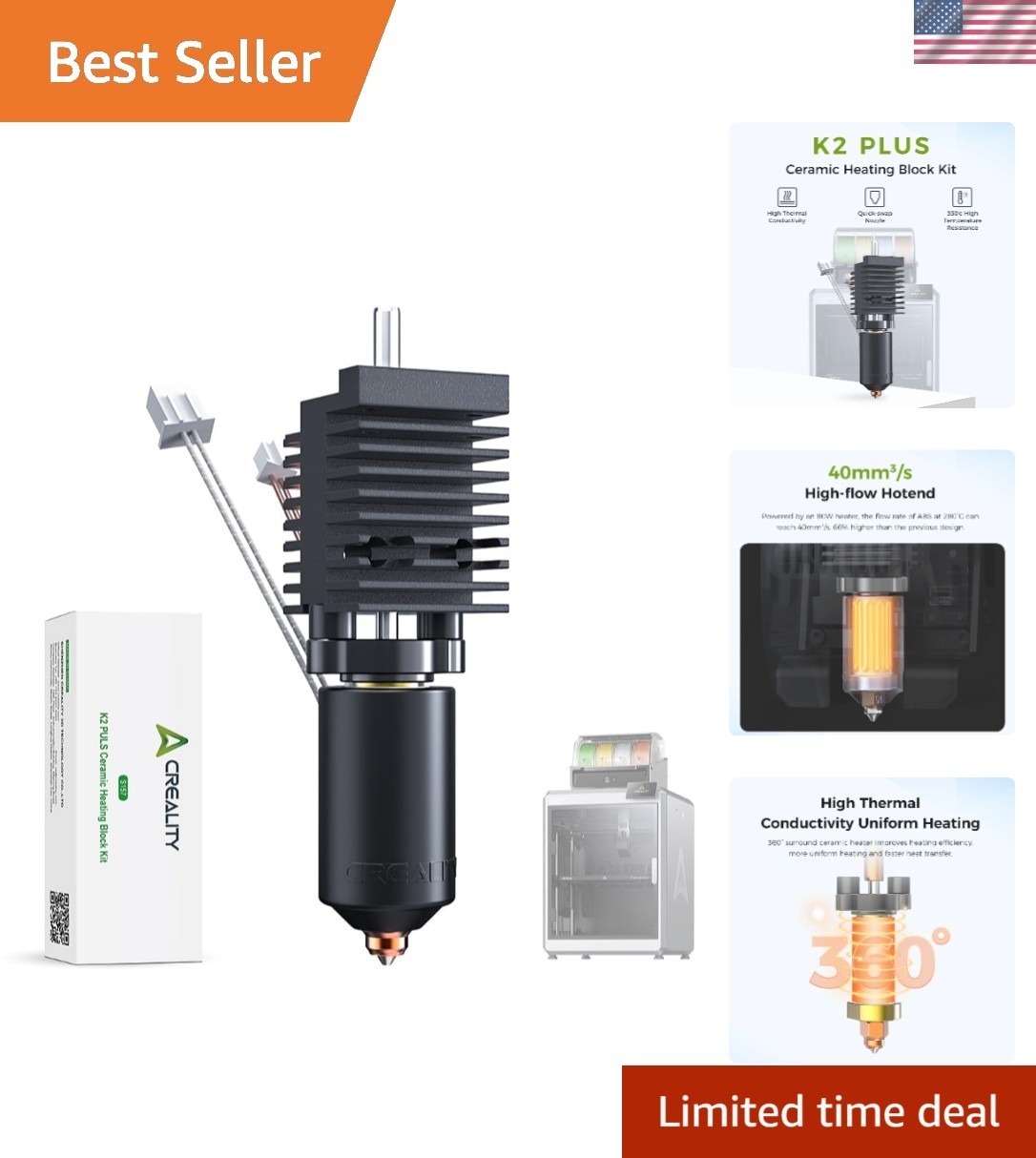 K2 Plus High-Flow Ceramic Heating Block Kit - Efficient 3D Printing Upgrades