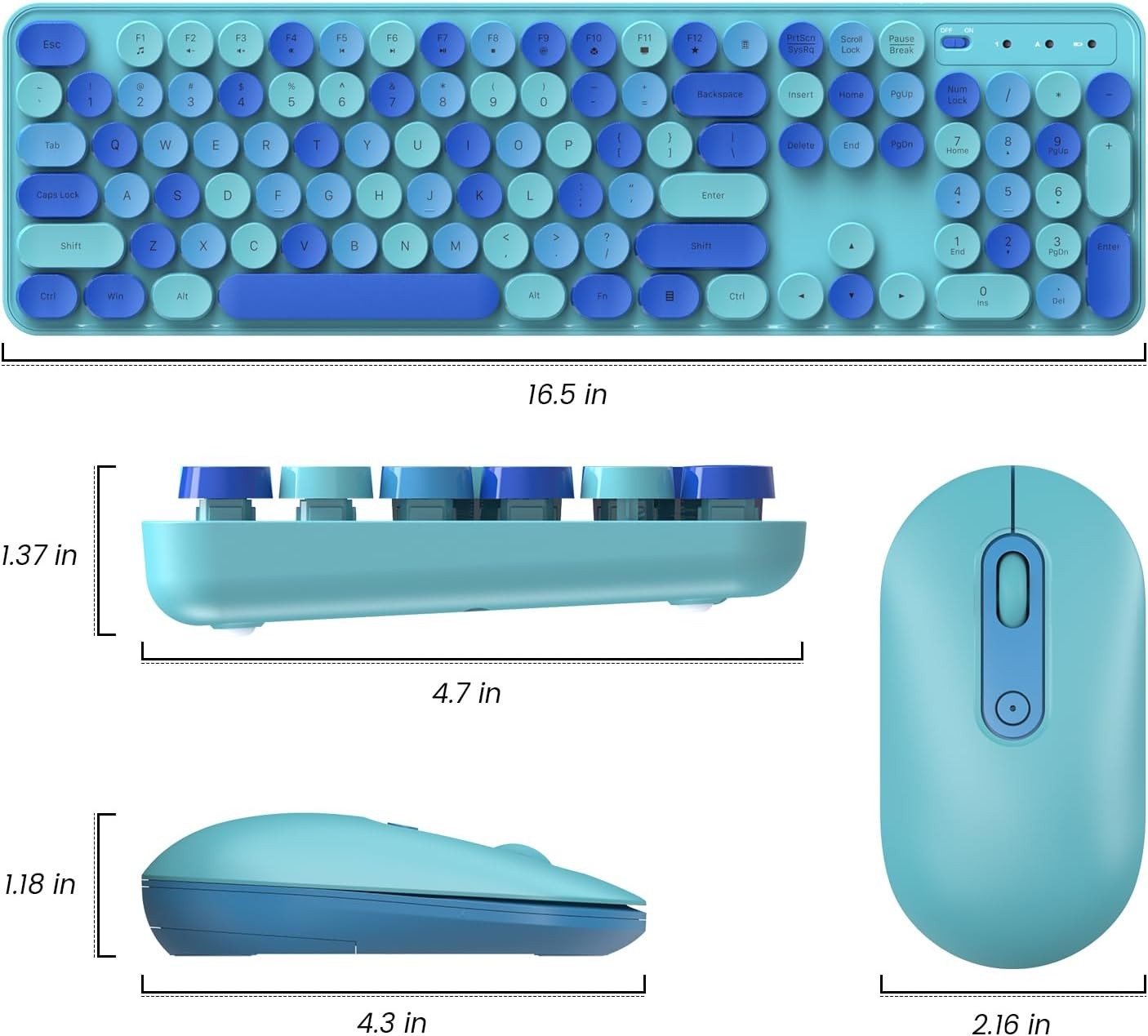 Full-Sized Colorful Silent Wireless Keyboard Mouse Combo & Round Keycaps