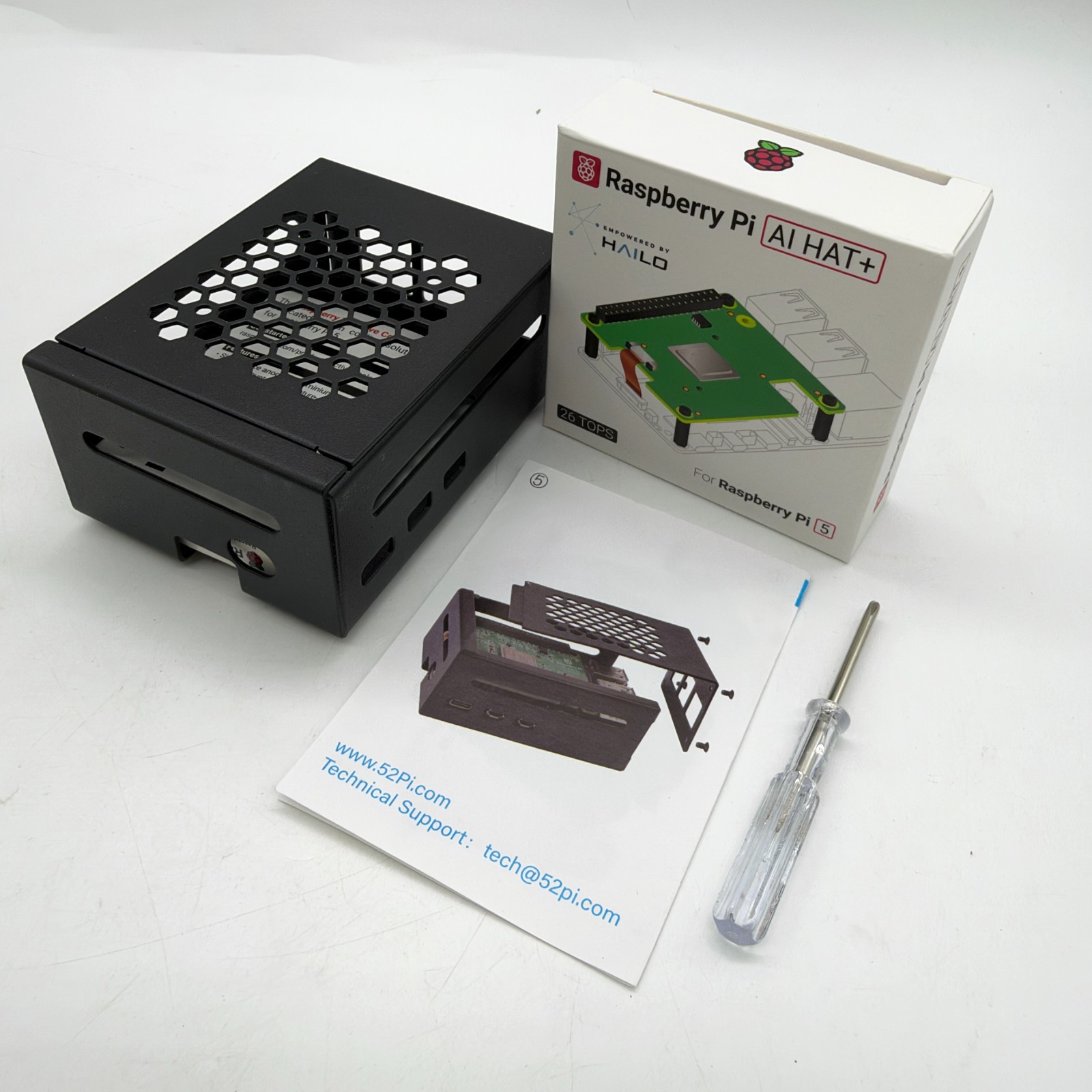Rasberry Pi 5 GeeekPi AI HAT+ Build-in Hailo AI Accelerator w/ Metal Case 26 Top