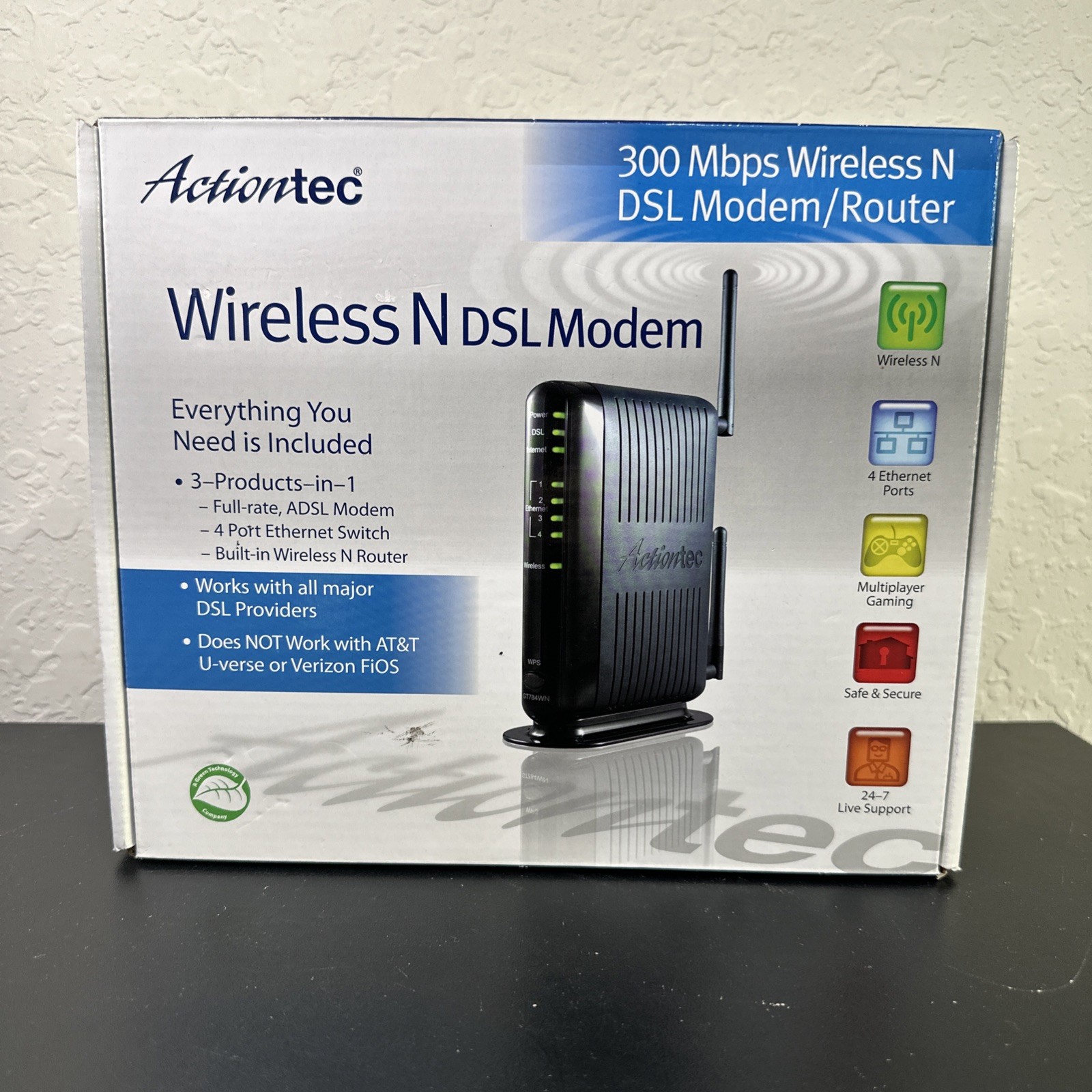 Actiontec GT784WN-01 Wireless N DSL Modem Router 300 Mbps WiFi NOB