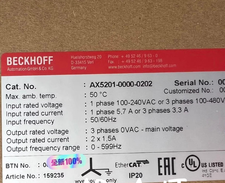 1PCS BECKHOFF AX5201-0000-0202 Servo Driver Brand New FedEx or DHL