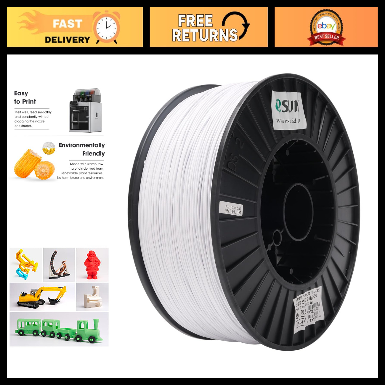3KG Cold White PLA+ 3D Printer Filament - High-Quality, Durable, Easy to Print
