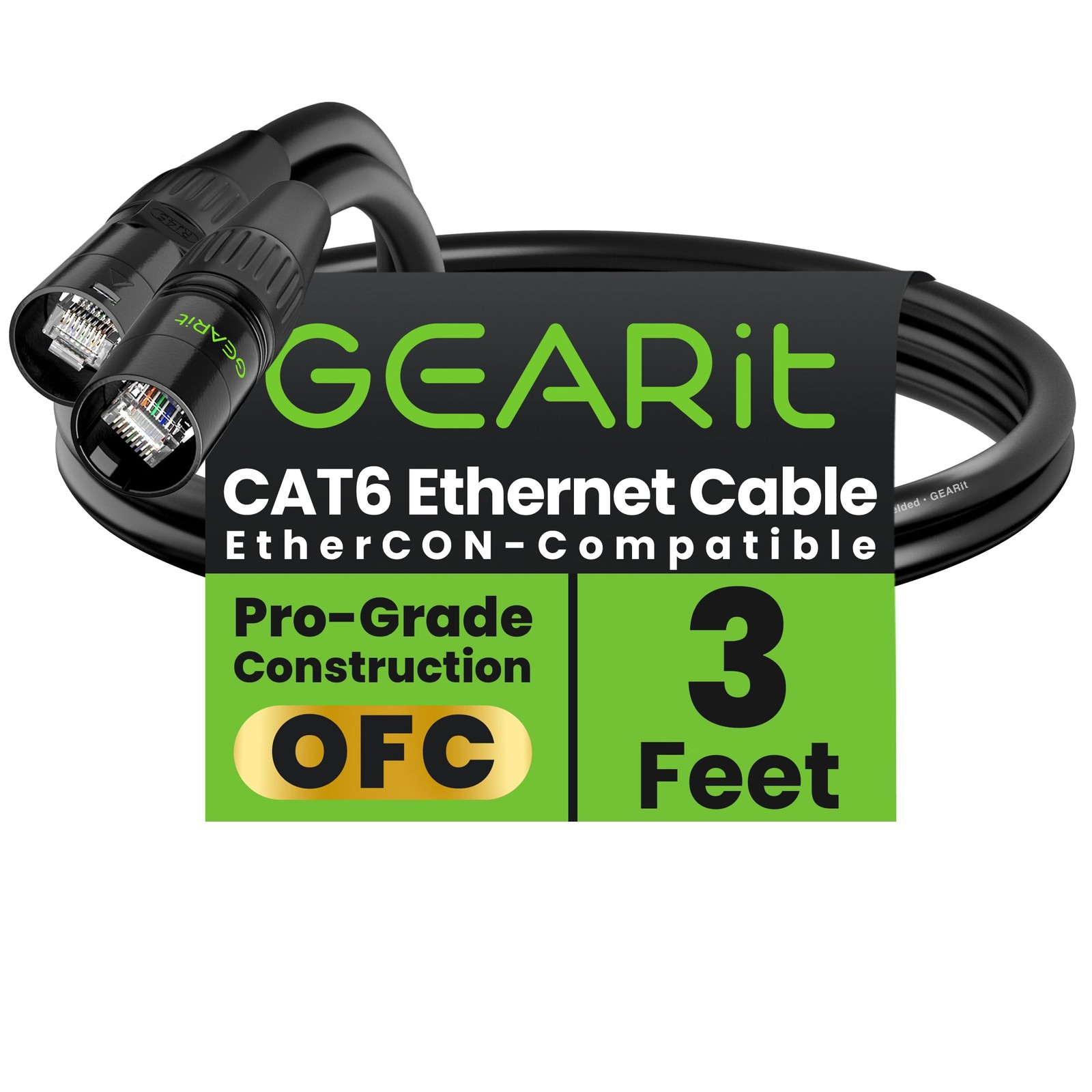 GEARit Shielded CAT6 Ethercon Cable (3 Feet) Professional Audio & Lighting