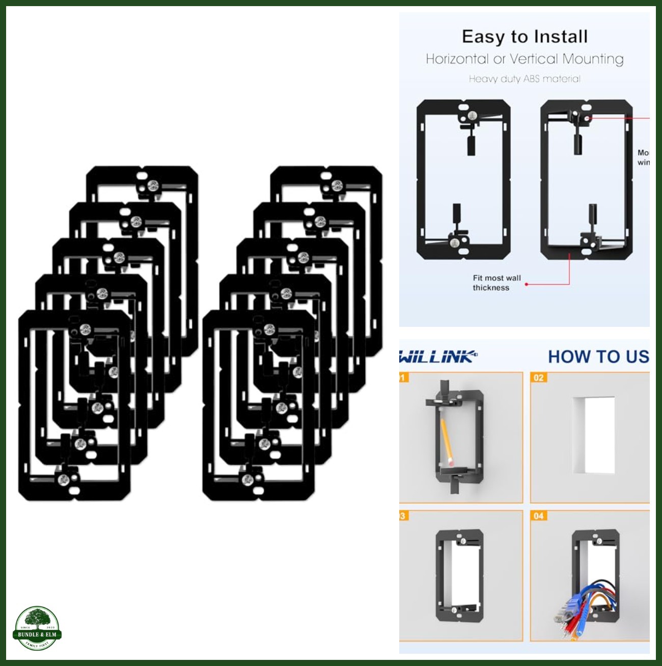 Low Voltage Mounting Bracket 10-Pack Adjustable Black Wall Plate