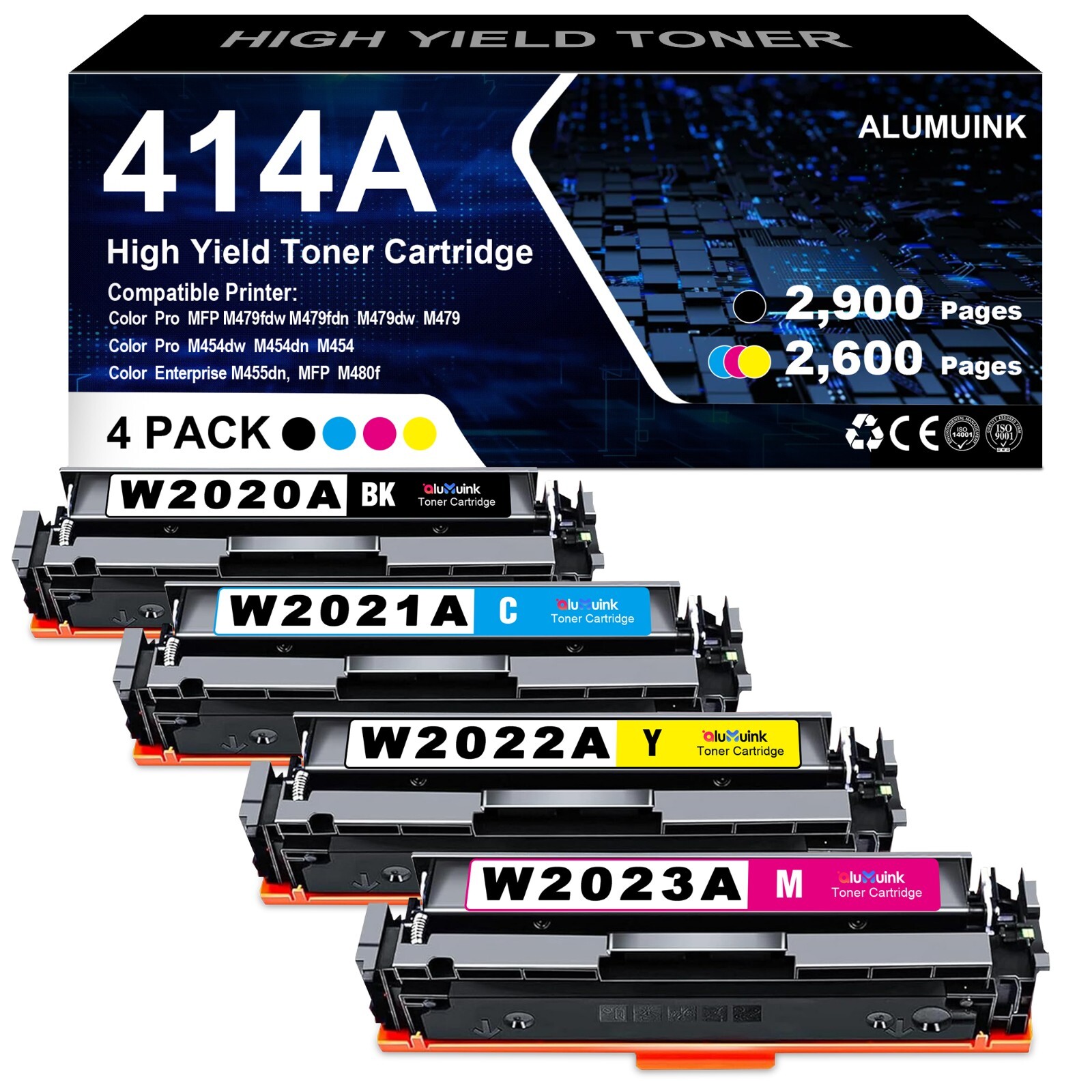 4PK Toner for HP 414A W2020A Color Laserjet Pro MFP M479fdw M479fdw M479fdn M47