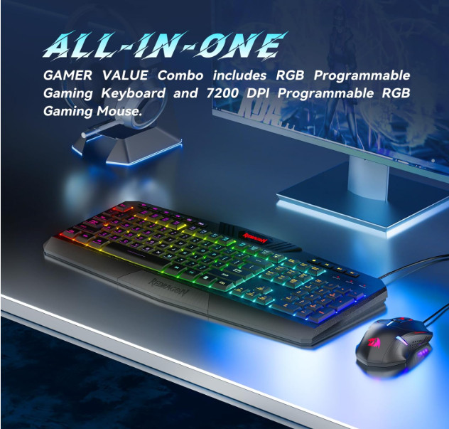 Redragon S101-3 PRO Gaming Keyboard and Mouse, RGB Backlit Programmable Keyboard