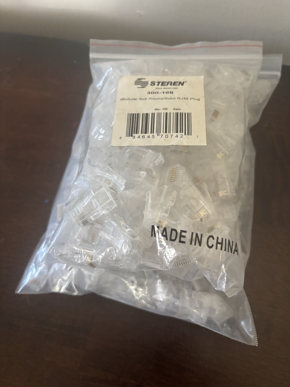 Steren Modular RJ-45 Plug Connector 300-168 Clear Round/Solid Bag of 300