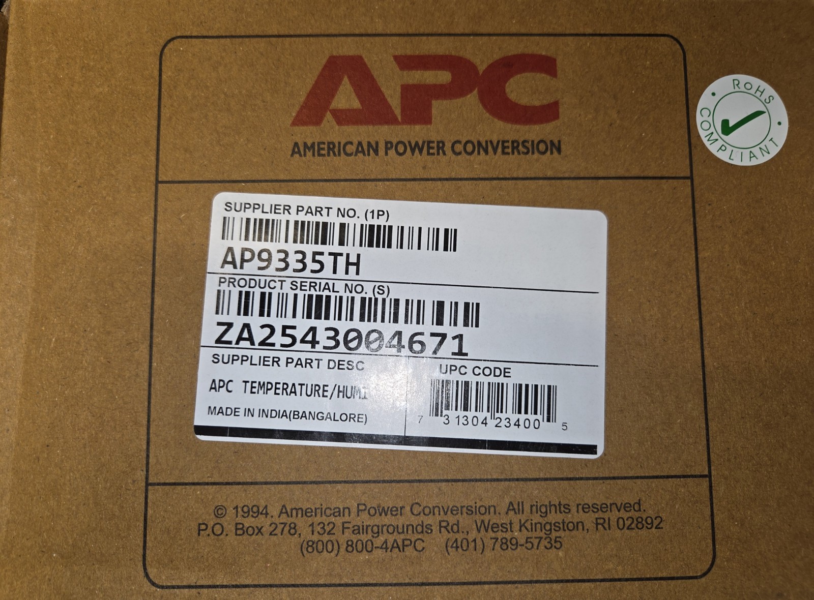 * NEW APC AP9335TH Temperature & Humidity Sensor NetBotz Smart-UPS