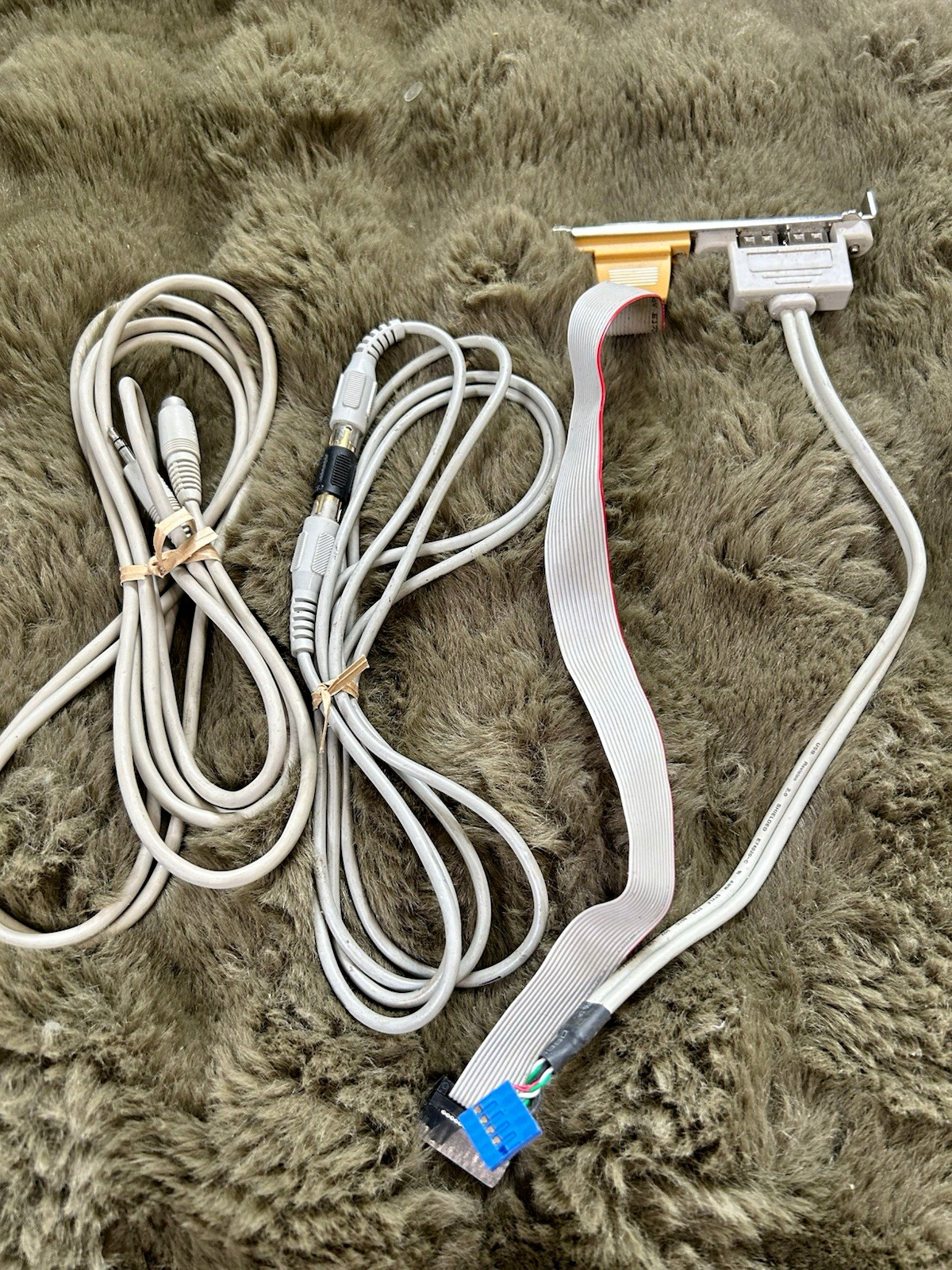 Vintage PC Internal USB Header Cable Expansion Bracket Serial Port Audio Cables 