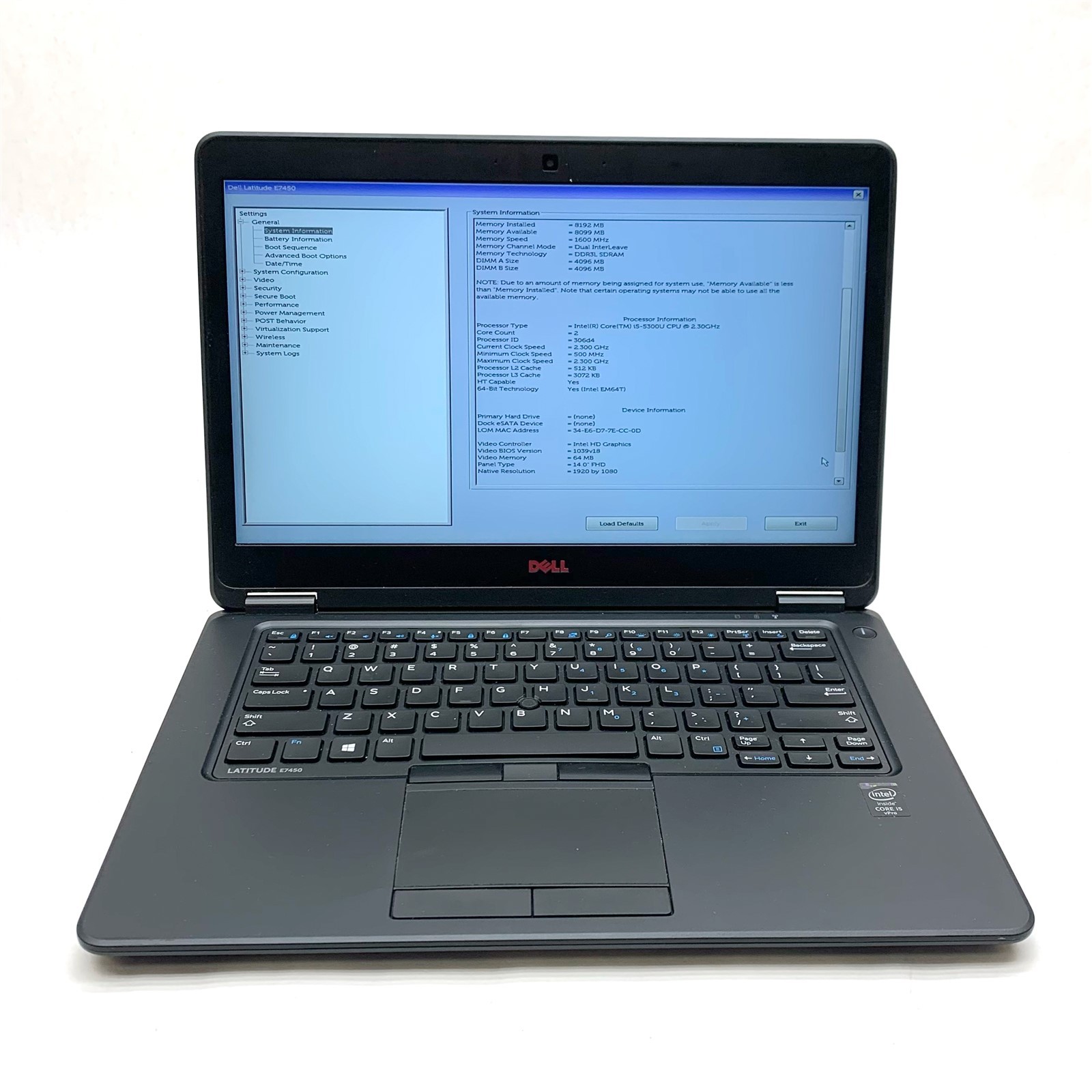 Dell Latitude E7450 14" FHD Intel Core i5-5300U 2.30 GHz 8GB DDR3 No SSD, AC
