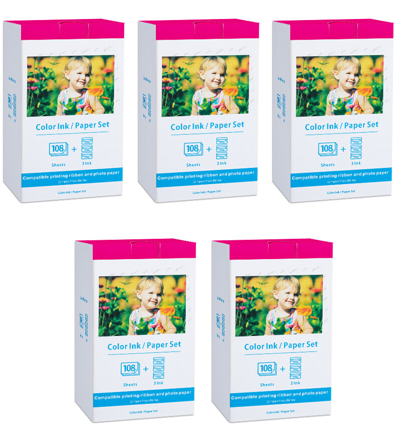 5PK Canon KP-108IN Ink Cartridge&Color Paper Set for Canon Selphy CP1300 CP1500