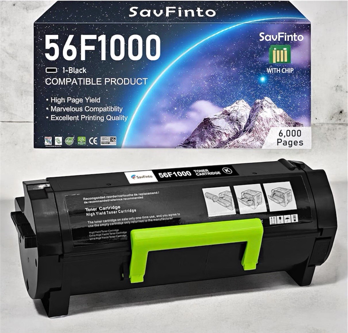 SavFinto 56F1000 Black Compatible Toner w/ Chip for Lexmark MS321/MS421 6K