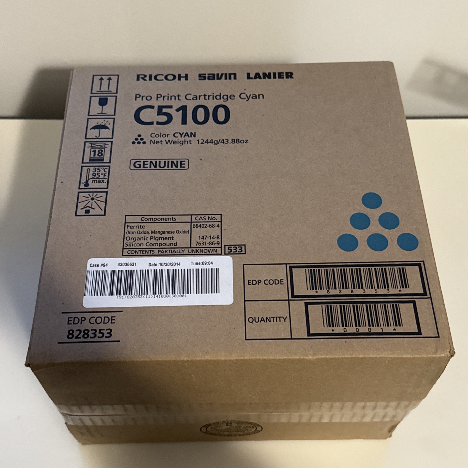 Genuine Ricoh Pro C5100 828353 Print Cartridge Cyan - Brand NEW Factory Sealed