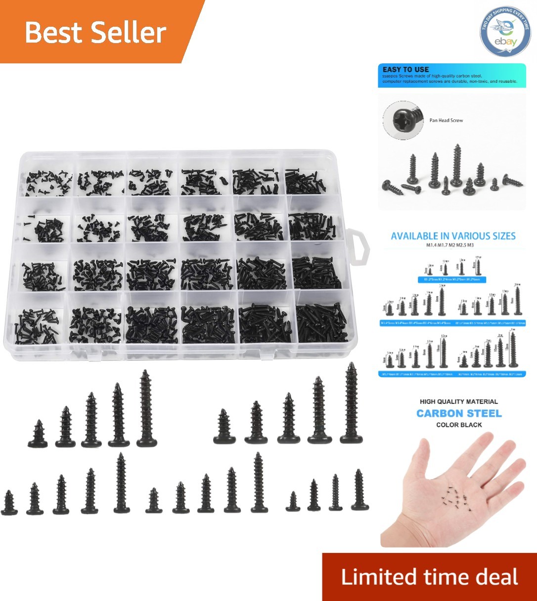 1100 PCS Computer Screw Kit - Durable Carbon Steel, Organized Storage