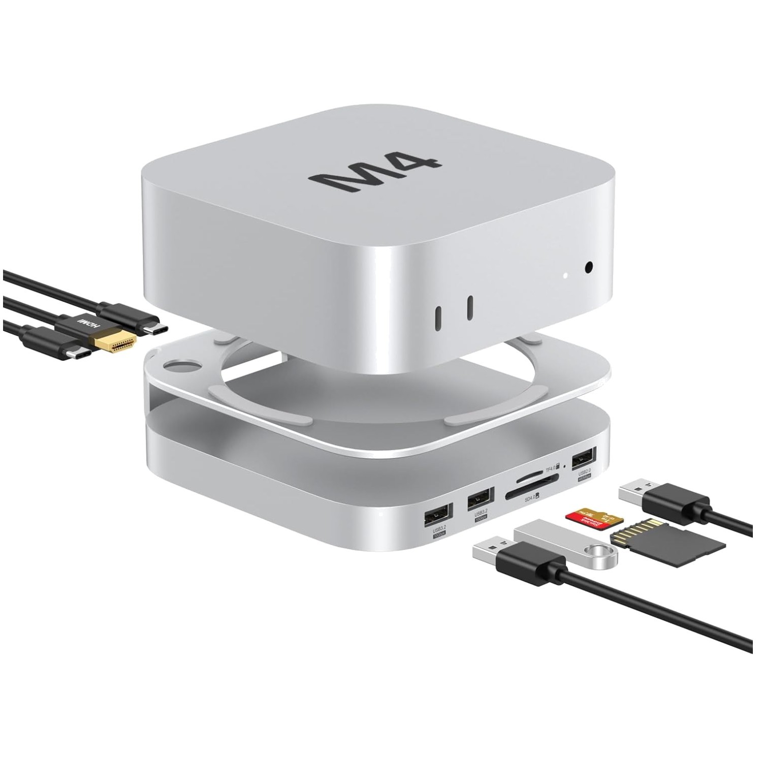Sleek Silver Mac Mini M4 Pro Docking Station: Plug and Play$``