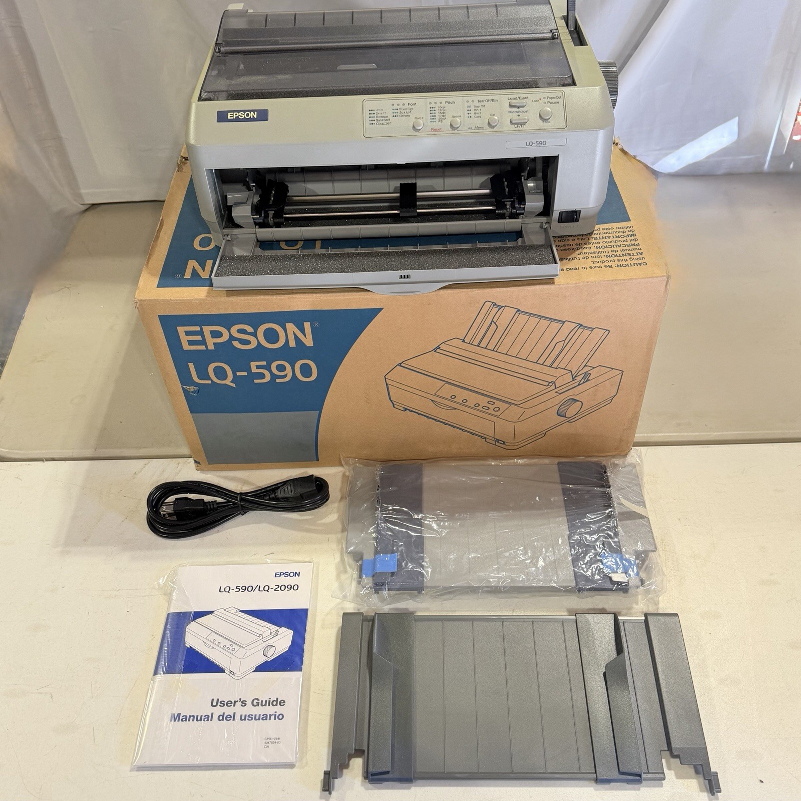 Epson LQ-590 Dot Matrix Printer W/ Box POWERS ON AS IS UNTESTED READ