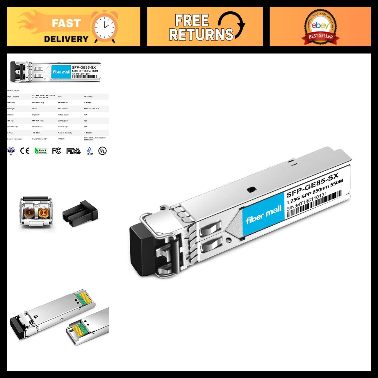 1G SFP SX 1000BASE-SX Multi Mode Mini GBIC Transceiver Module 850nm 550m DOM