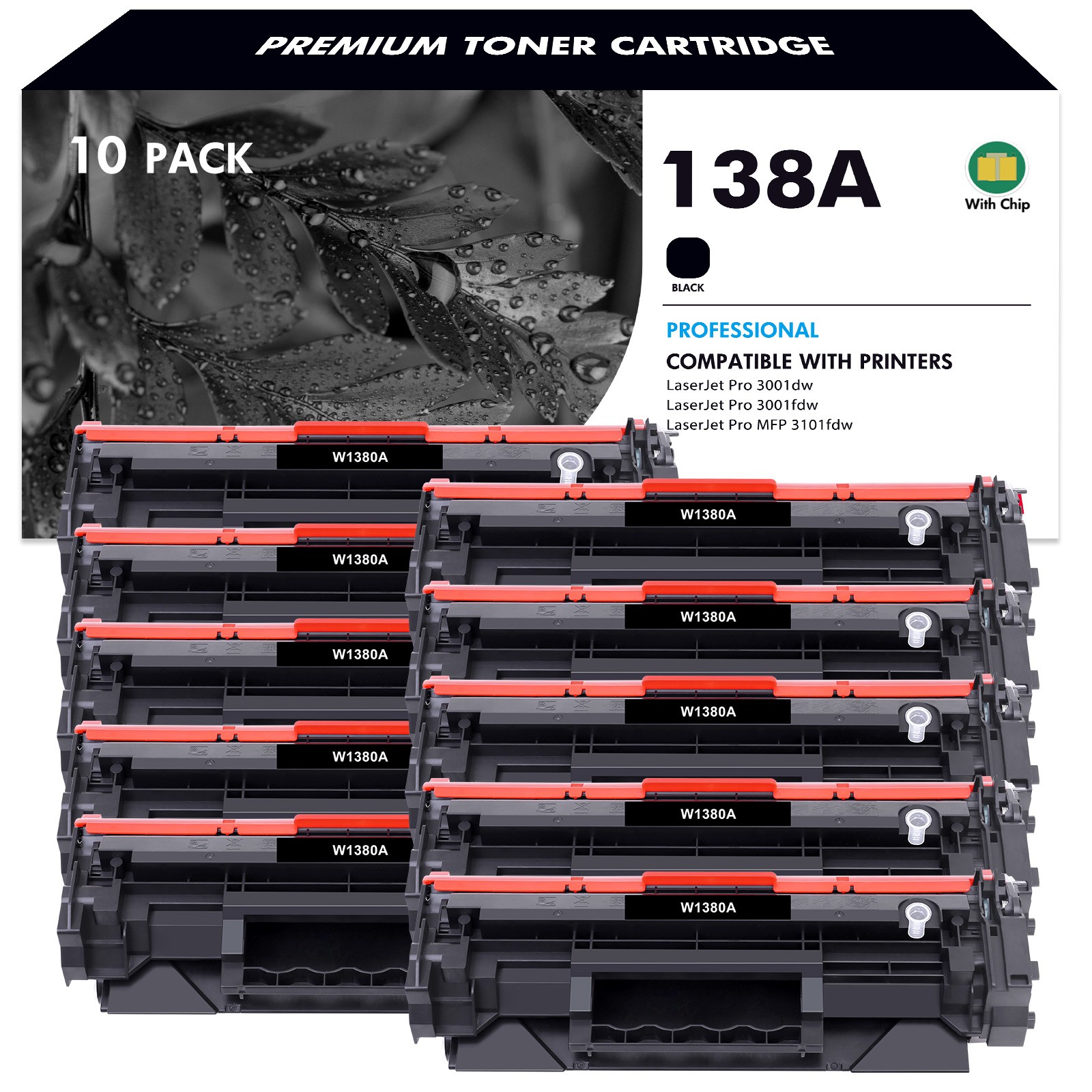 10PK W1380A Toner with Chip For HP 138A LaserJet Pro 3001dw 3001fdw MFP 3101fdw