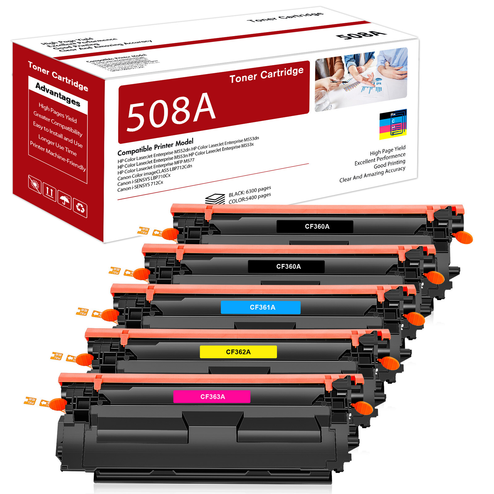 Toner Compatible with HP 508A CF360A Color LaserJet M552dn M553dn MFP M577 LOT