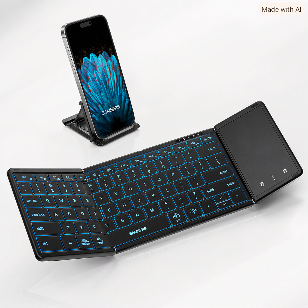 Samsers Full‑Size Foldable Bluetooth Keyboard Backlit w/ Touchpad – Black