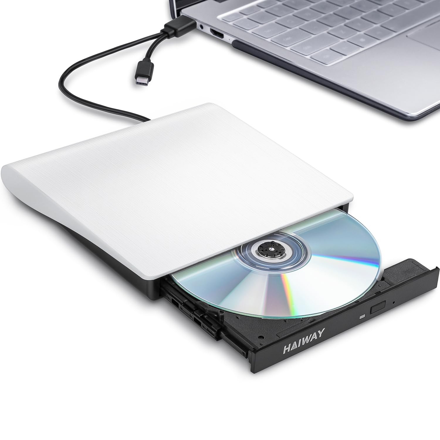 Haiway External DVD Drive, USB 3.0 Type-C CD/DVD Burner for PC Mac White
