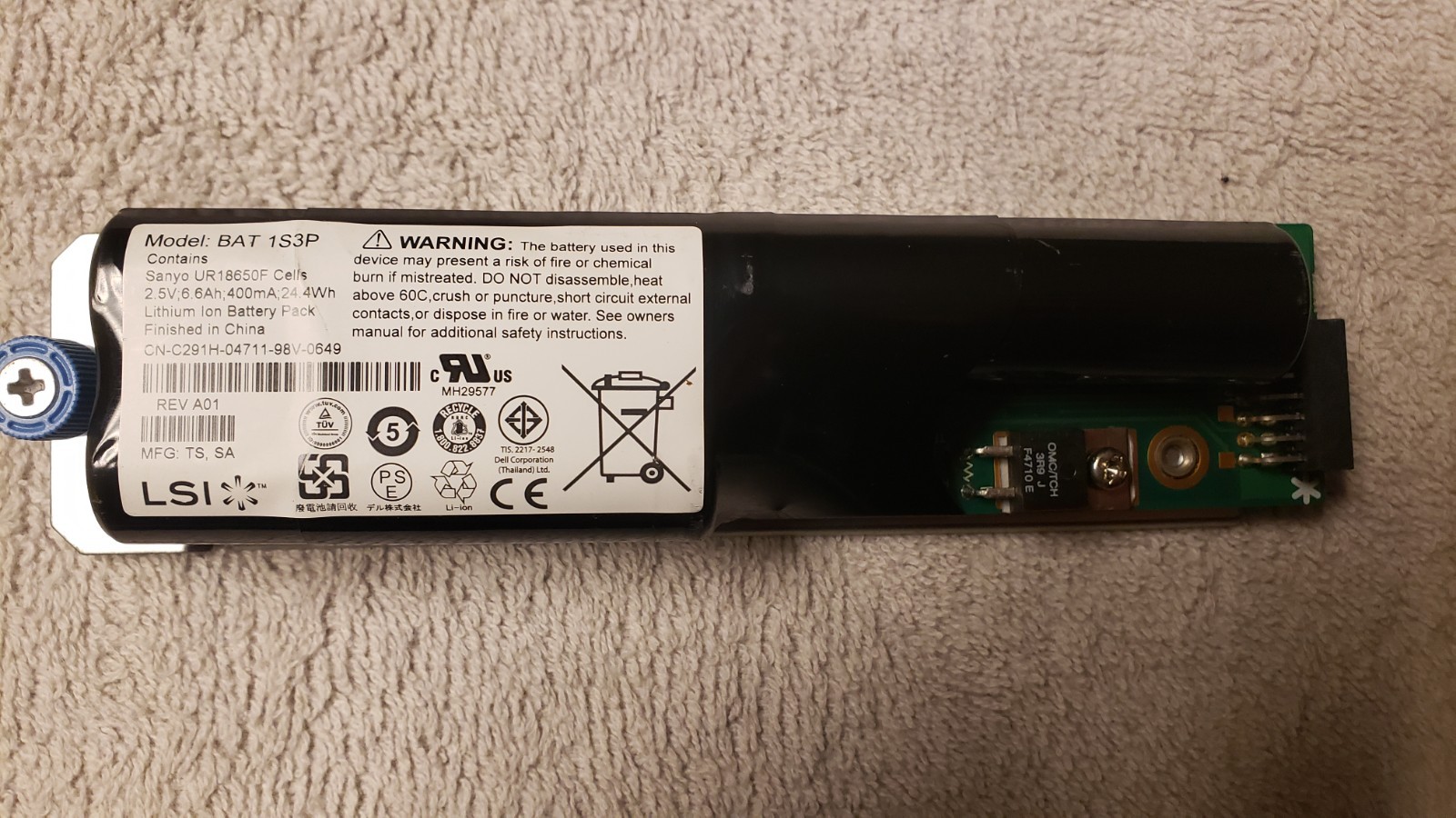 Raid Controller Battery BAT 1S3P 2.5V; 6.6Ah For Dell PowerVault MD3000 MD3000i