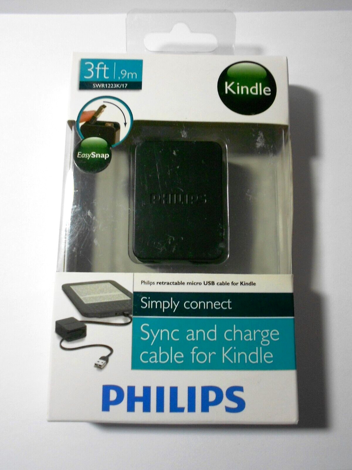 Philips 3Ft Retractable Micro USB Cable for Kindle - New Seal in Box