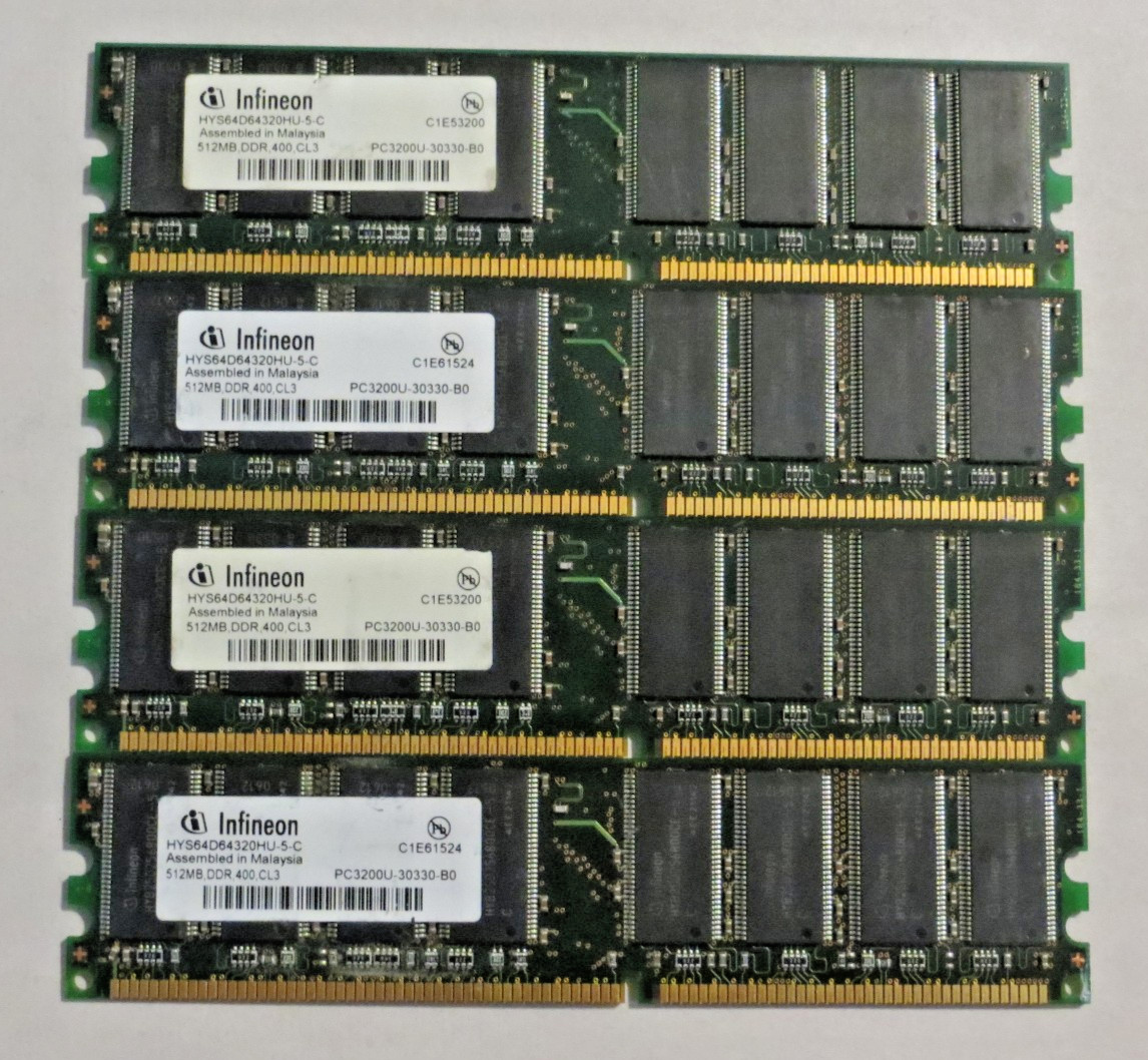 2GB Kit 4x512MB DDR 400MHz PC-3200 Desktop RAM Infineon HYS64D64320HU-5-C
