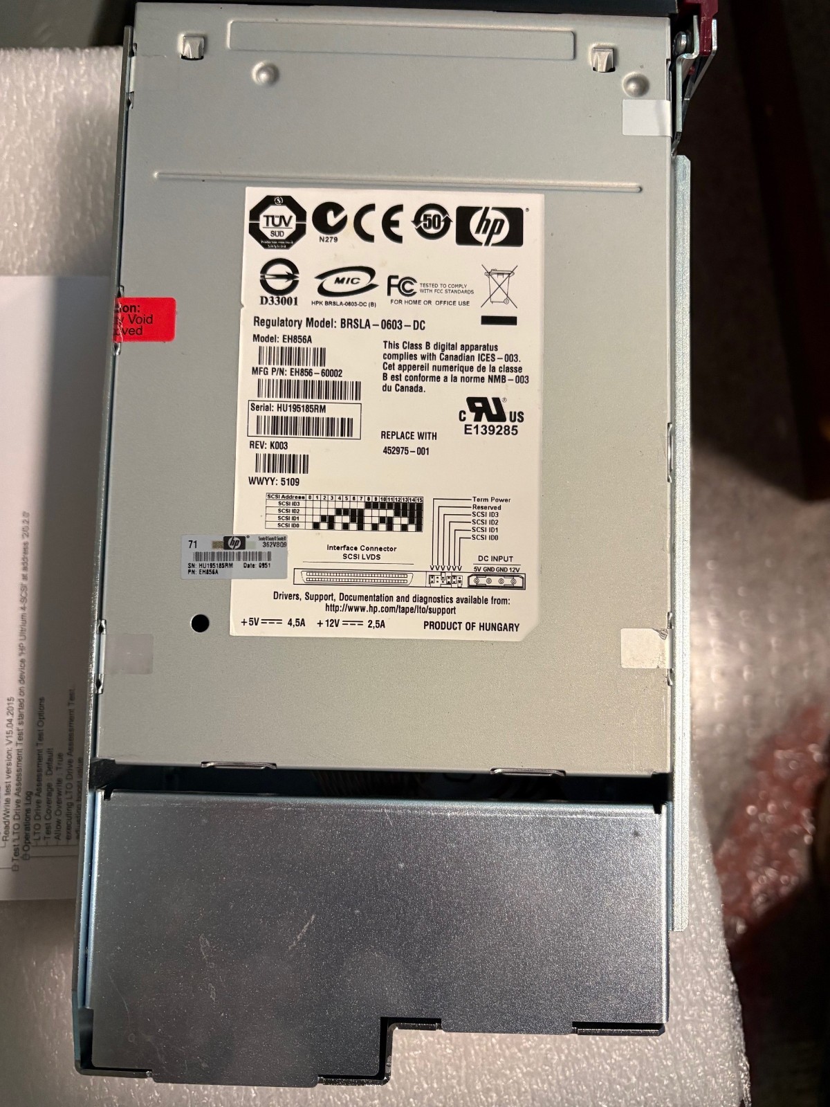 HP StorageWorks EH856A Ultrium 1840 Internal Tape Drive  452975-001 ARRAY MODULE