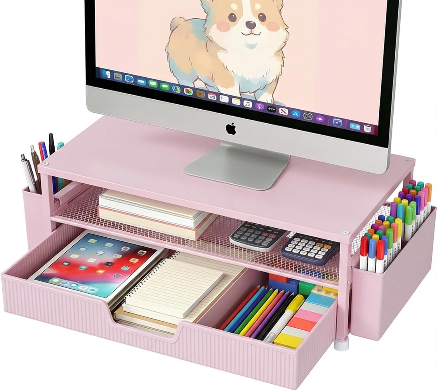 Desk Organizer and Accessories, 2-Tier Computer Monitor Stand Rise with Storage