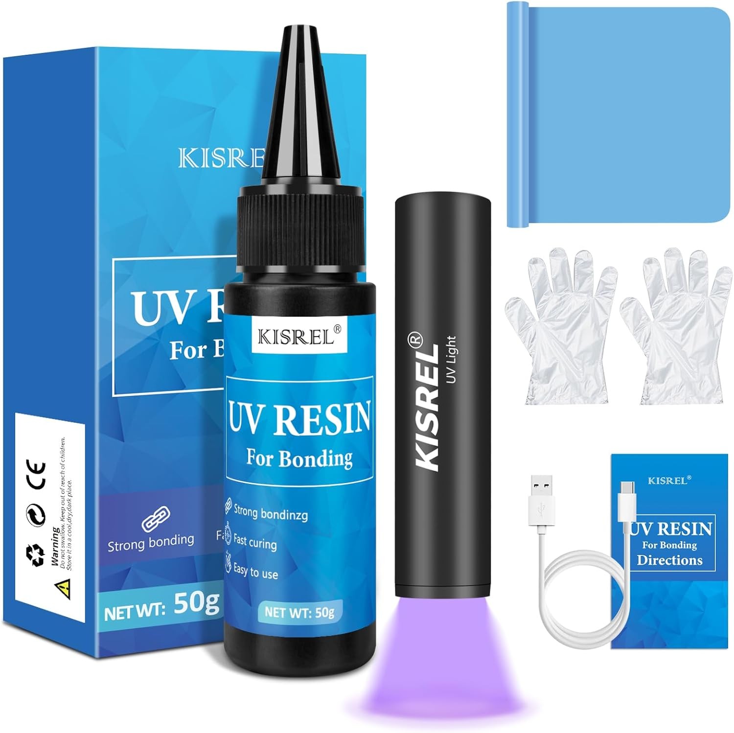 KISREL 50g UV Resin Kit with Light（Upgrade）, Fast Curing & Bonding in Second