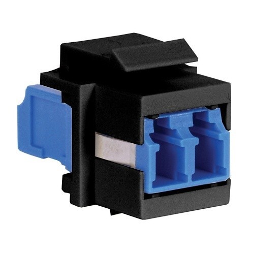 Hubbell SFFLCSAQBK Flush LC-Duplex Keystone Snap Fit, Black Housing, Aqua
